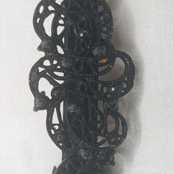 Vintage Black Filigree Hair Clip with Rhinestones — Designer Styling Accessory - Picture 1 of 8